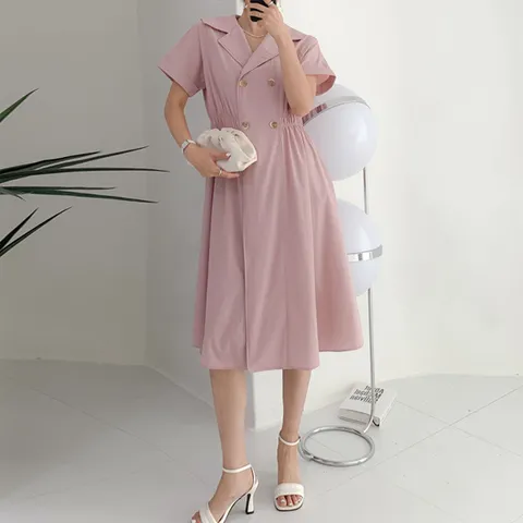 H스타일(OP)23-50투버튼원피스 여름 여성 원피스 반팔 OPS 빅사이즈 임부복 파자마 잠옷 데이트룩 하객룩