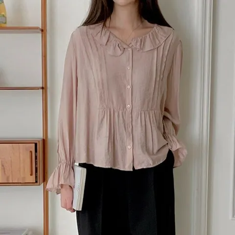 [하프클럽/다잇템]여자 포인트 3컬러 프릴 바스락 블라우스