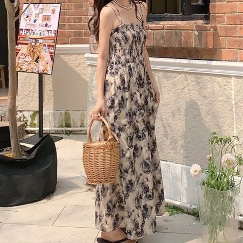 원피스 OPS 홈웨어 꽃 플라워 쉬폰 밴딩 끈나시 민소매 +할인쿠폰