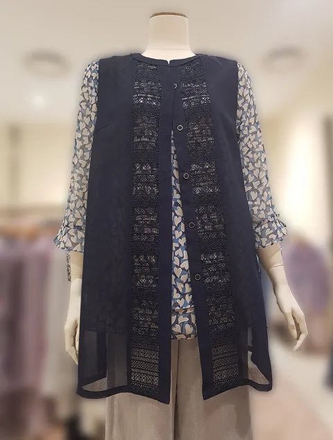 [현대백화점] 리본 망사배색 쉬폰 단색 베스트(RE6-VT530)