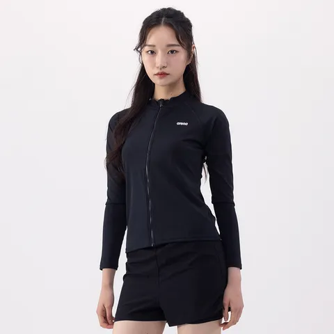 [아레나공식] 이니셜 레저 집업 래쉬가드 세트 A4BL1PS02BLK +할인쿠폰