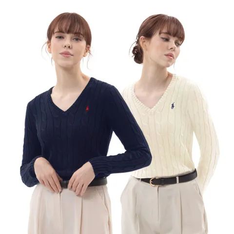 [USA 본사 정품]폴로 랄프로렌 케이블 니트 울 캐시미어 브이넥 스웨터 211910422