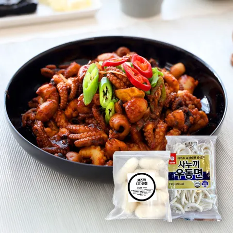 [밋앤밀] 원스킨 최상급 쭈꾸미로 만든 위풍당당 쭈꾸미 볶음(3-4인분)+치즈떡+사누끼우동 구성