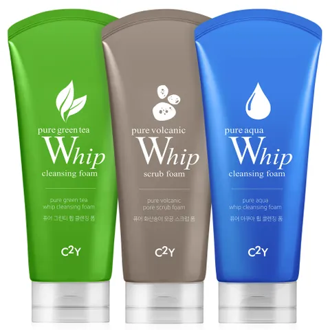 C2Y 아쿠아휩/화산송이/그린티 클렌징폼 120ml 3개(단품)