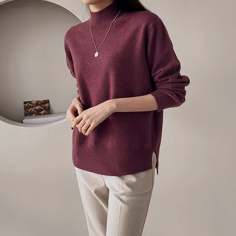 [하프클럽/어반프랑]리움 반목 메리노울100 루즈핏 슬릿 트임 롱니트