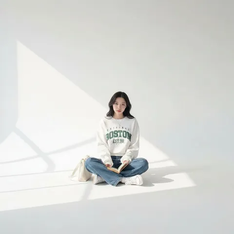 |KHTA5BF|여성 라운드넥 문구 프린트 반크롭 맨투맨 +할인쿠폰