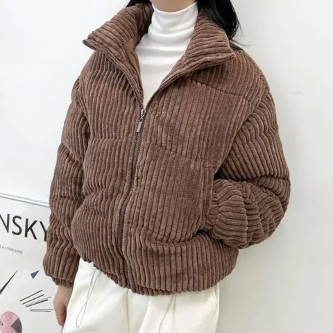 패딩점퍼 겨울잠바 누빔 퀼팅 HL 하이 넥코듀로이 숏 브라운 여자