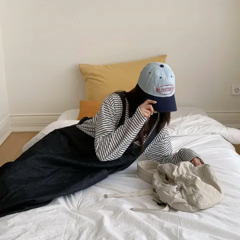 |CMO5772|여성 루즈핏 키치 스타일 멜빵 데님 롱 드레스