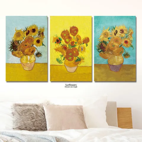 아트박스/우아한 달팽이 고흐 꽃병 속 해바라기들 캔버스 명화 액자 3종set