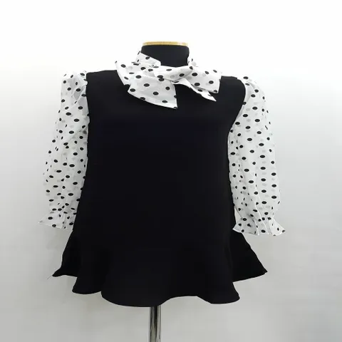 원피스 OPS F1161 리본 분리 도트 땡땡이 밑단 프릴 미니