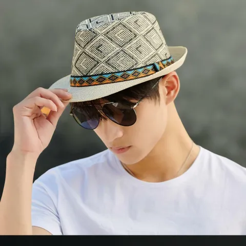 |CCC200F|남성 여름 햇볕 차단 통기성 배색 디자인 페도라 모자