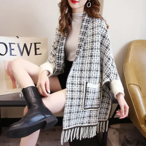트위드 포켓 가디건 숄 니트케이프 여자 패션숄