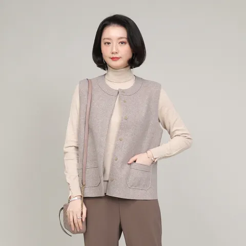 애비뉴투지 엄마옷 로엣지 여성 봄 가을 라운드 주머니 숏 정장 조끼 V01355 +할인쿠폰