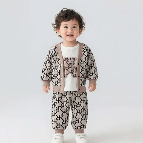 [조이멀티] R브라운 아동 티셔츠 바지 가디건 3종세트 205958