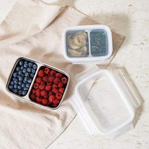 [JAJU/자주] 스테인리스 사각 두 칸 나눔 찬통_500ML