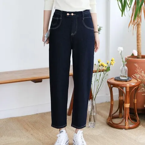 [하프클럽/다잇템]여자 세미배기핏 큰사이즈 투버튼 FW 청바지