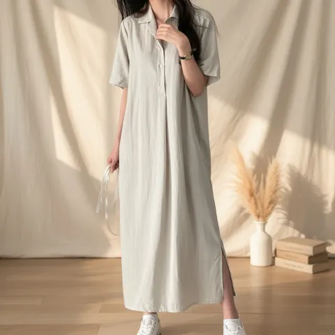 여성 반팔카라 봄여름 빅사이즈 내추럴 원피스