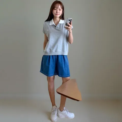 |KHT94D3|여성 캐주얼 자수 오픈 칼라 캡 소매 티셔츠