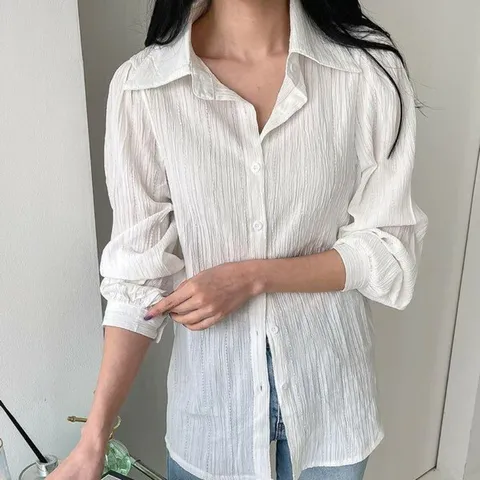 [하프클럽/옷자락]여자시어서커원단슬림핏면남방시스루셔츠