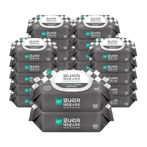 모나리자 대용량 내추럴 소프트 물티슈 100매 x 12+12입 (총24입) +할인쿠폰