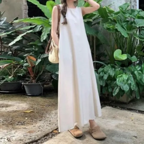 여성 여름 민소매 롱 A라인 뒷트임 원피스