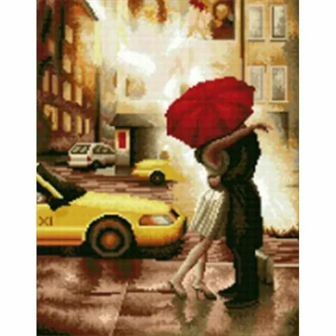 퍼즐사랑 빨간 우산속의 연인 (캔버스) 보석십자수 40x50 +할인쿠폰