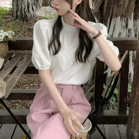 블라우스 브라우스 셔츠 출근룩 데이트룩 데일리 주름 볼륨소매