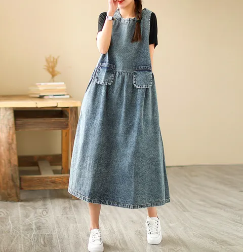 [ 플러스샵][플로레센스] 큐티데님주머니민소매원피스