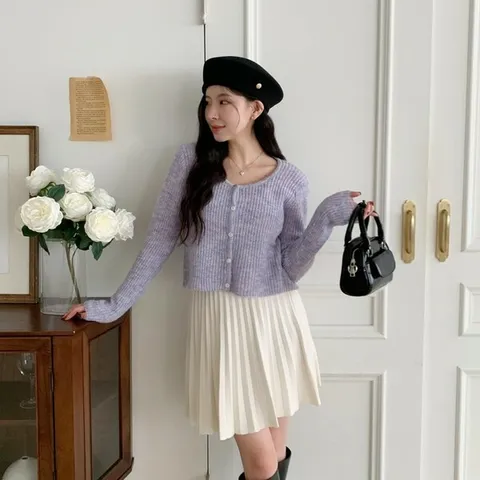 [하프클럽/다잇템]여자 탱크 연보라 보카시 골지니트 U넥 가디건