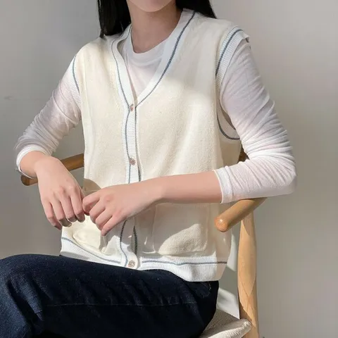 [하프클럽/다잇템]여자 니트가디건 y넥 30대 봄아우터 조끼