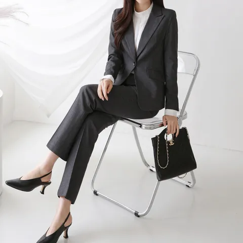 [르베리나] [∼88까지][자켓+팬츠set]런타 원버튼 셋업 여성 정장세트