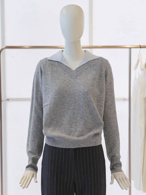 [현대백화점] [CC콜렉트] 카라 배색 울 캐시미어 니트 (E254KSK142)