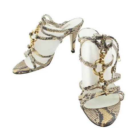 [중고] 슈콤마보니 파이톤패턴 스트랩 금장장식 샌들 38