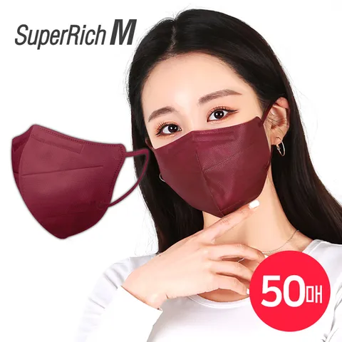 슈퍼리치 새부리형마스크 일회용 마스크 와인 (50매) 3D 입체 컬러마스크 패턴 성인용 대형