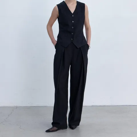 내추럴 린넨 베스트 수트 셋업 블랙 +할인쿠폰