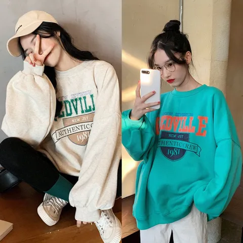 맨투맨 티셔츠 긴팔 영문 프린팅 루즈핏 여성