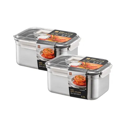 (2개세트)NEW 숨쉬는 스텐 김치통 직사각 6.3L (LST832BS2)