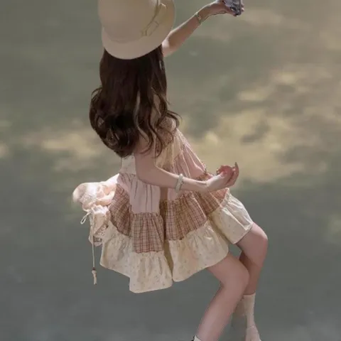 |CCO5656|여성용 사랑스러운 패턴 캉캉 프릴 스모크 나시 드레스