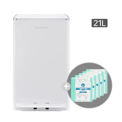 매직캔 휴지통 쓰레기통 크롬히포 21L 화이트 (추가 리필 5롤)