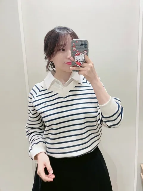 [현대백화점] 올리브데올리브 (OW5SE256) 셔츠 레이어드핏 스트라이프 맨투맨 셔츠 OLIVE  DES  OLIVE