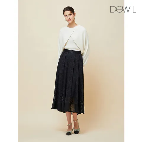 [듀엘][PLAN D] 텍스쳐 블록 플레어 스커트 BK_D233MSD301 +할인쿠폰