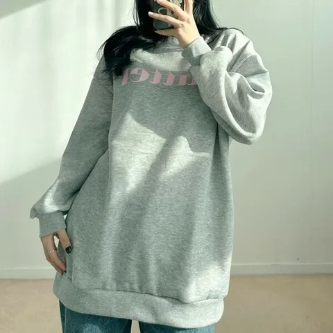 [하프클럽/다잇템]여자 보온 콘트라스트 하프기장 프린팅 맨투맨