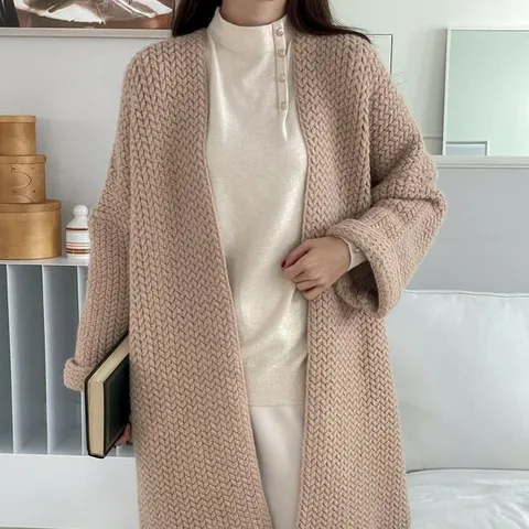 [하프클럽/다잇템]여자 큰사이즈 뜨개니트 가운 롱가디건