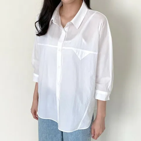 [하프클럽/다잇템]여자 면원단 폴딩 비침 칠부 바스락 SS 셔츠