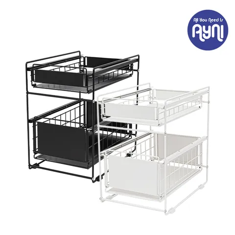 아이니 슬라이딩 조립식 선반.수납함 2단-005/ 415x275x405mm