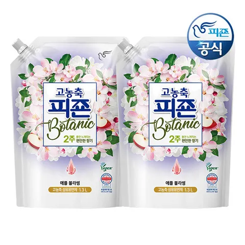 피죤 고농축 섬유유연제 보타닉 애플블라썸 1.3L 리필 x 2개