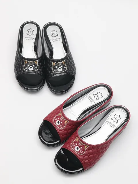 국내제조 고양이 자수 슬리퍼 웨지힐 슬리퍼 굽4cm +할인쿠폰