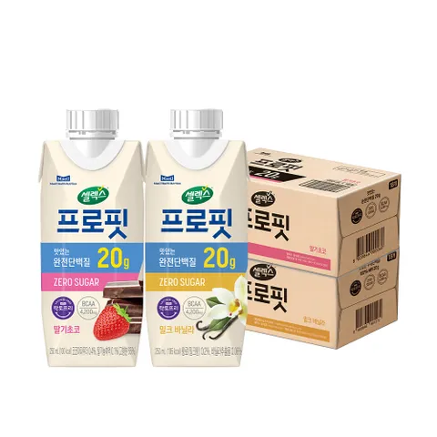 [Hmall]셀렉스 프로핏 완전단백질 드링크 밀크바닐라+딸기초코 (250ML x 총36팩) - 현대Hmall