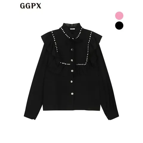 [하프클럽/GGPX]프릴넥 진주 큐빅 러플 블라우스 (GOCSH012F)