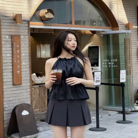블라우스 셔츠 남방 2컬러 로맨틱 썸머 데이트 새틴 광택 나시 +할인쿠폰